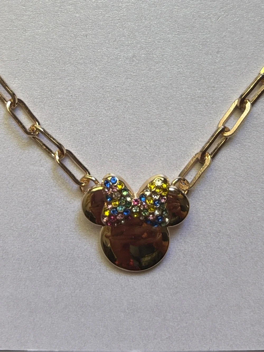 NWOT Disney x Baublebar Gold Minnie Mouse Kids Necklace with Multicolor Bow